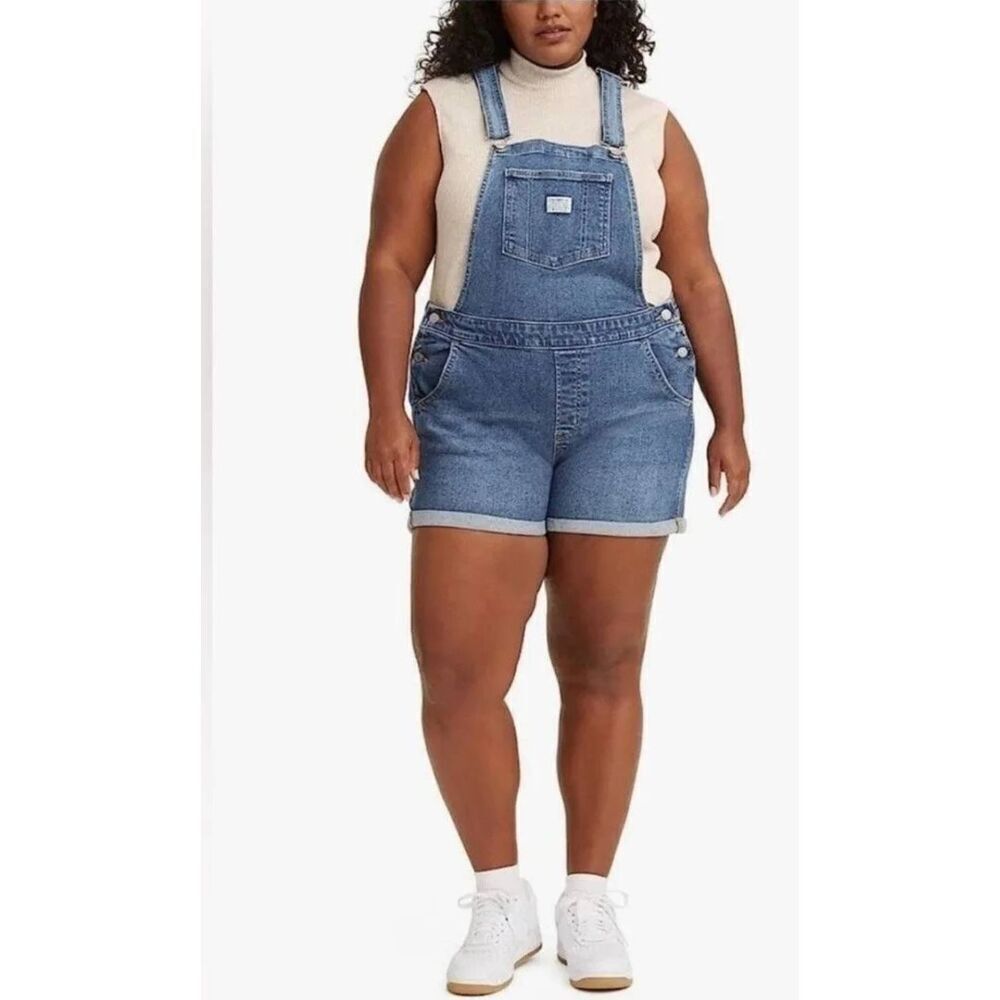 Levis Overalls Shortalls Womens 24W Plus Denim Vintage Shorts Jumpsuit New
